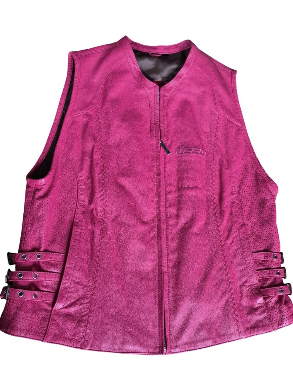 Icon Moto Pink Zip Front Leather Vest Womens Size XL